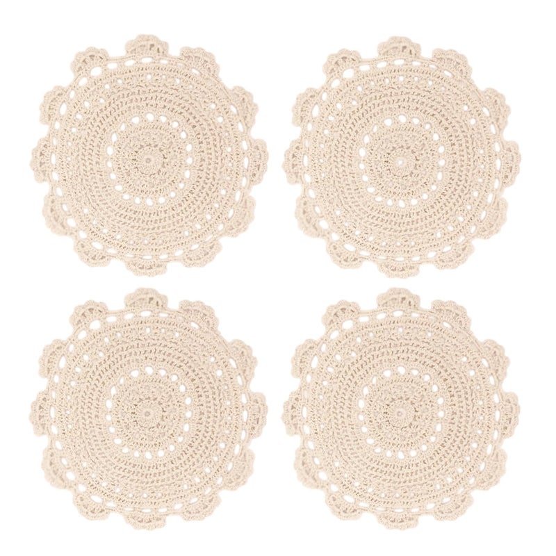 Phantomon 10 Inch Handmade Crochet Round Cotton Lace Table Placemats Doilies Pack of 4, Beige - Image 5